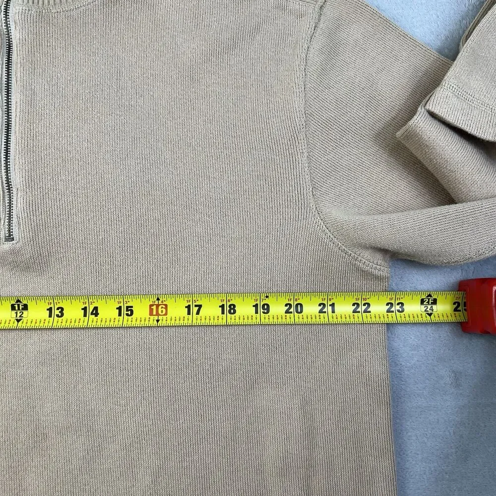 Banana Republic Mens L Quarter Zip Sweater Tan Khaki 100% Cotton Pullover